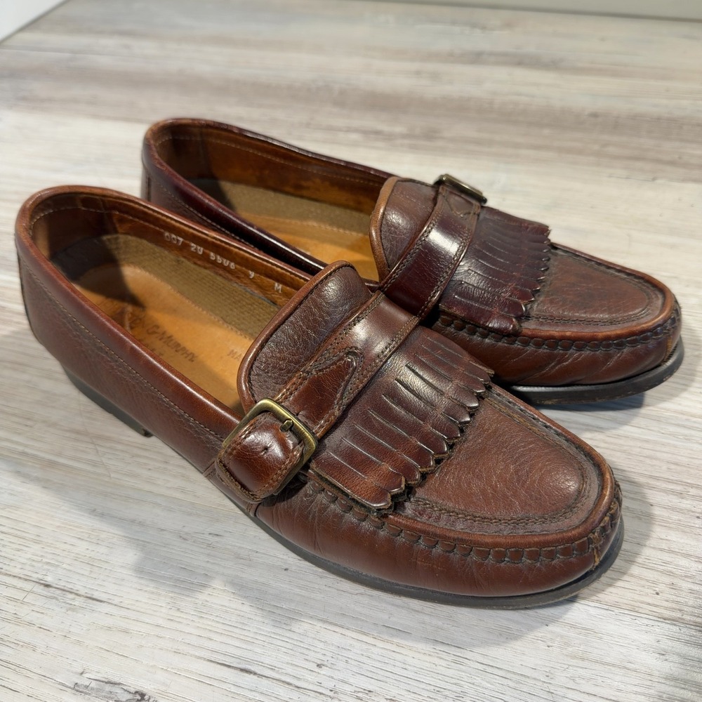 Johnston & Murphy Passport Brown Leather Loafers Men's 9M Made in Italy